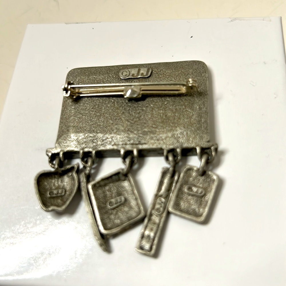 JJ Jonette vintage math teacher brooch pewter with charms - Picture 3 of 4